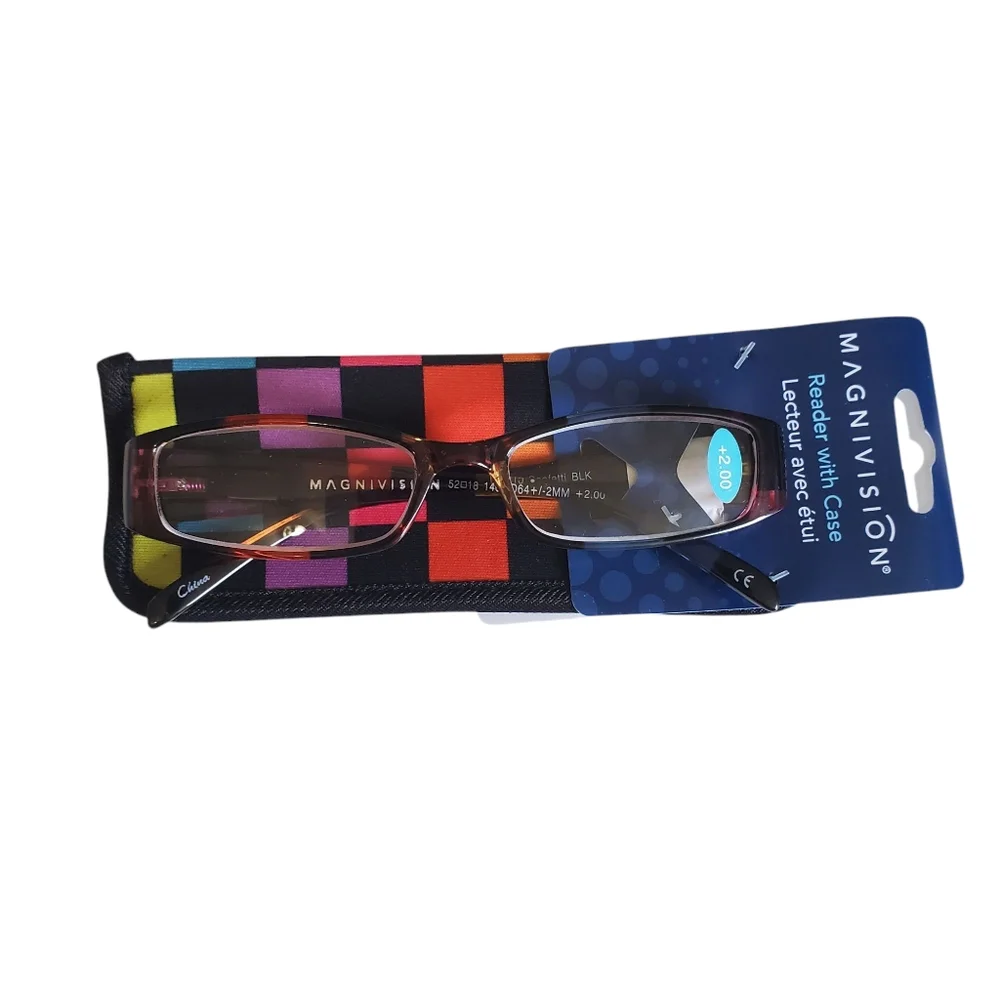 NWT Magnivsion +2.00 Reading Glasses with Case Multi-Color